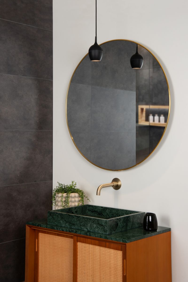 Lucide PRESTON - Závesné svietidlo Kúpeľňa - Ø 10 cm - 1xGU10 - IP44 - Čierna